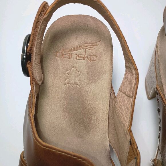 Dansko Tatiana Tan Pull Up Leather Sandals Size 36 Comfort Heel Slingback - Picture 8 of 16
